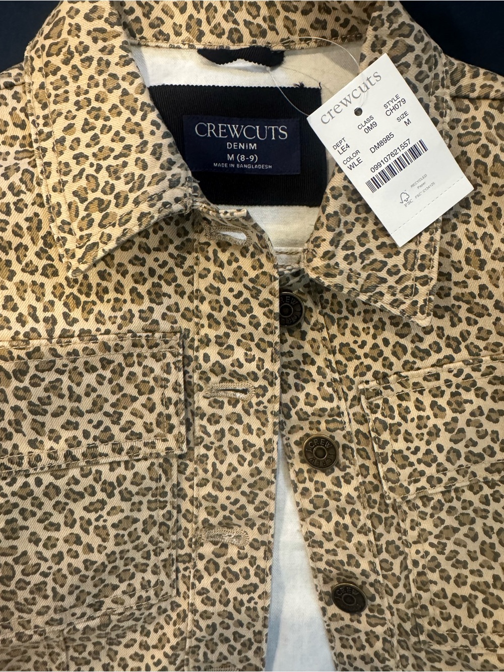 Medium girls Crewcuts Leopard denim crop jacket Size M NWT!